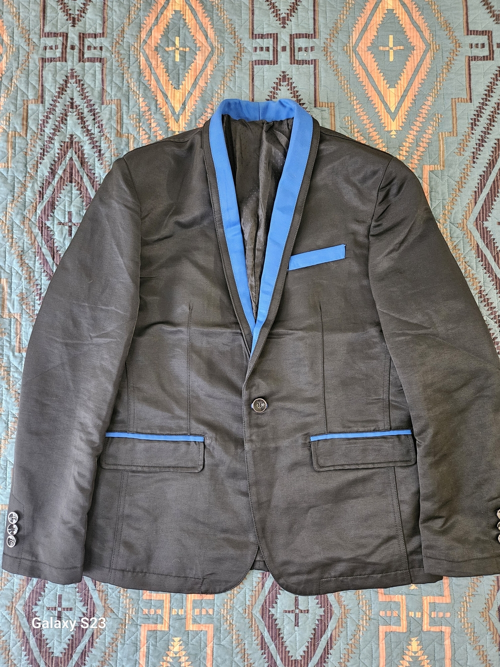 Men's Black‎ Blazer with Blue Trim - Tailored Sport Coat